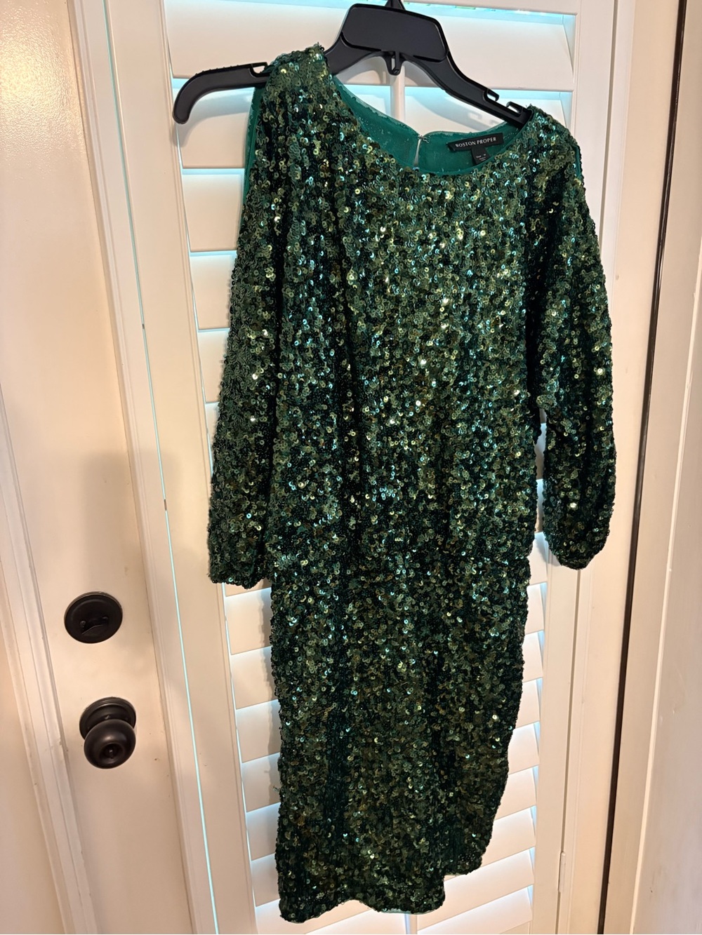 Boston Proper Emerald Green Sequin Long Sleeve Girls Dress